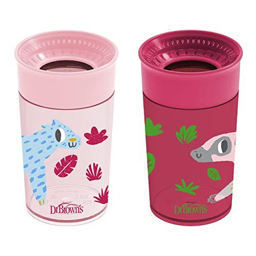 Dr. Browns Milestones Cheers 360 Sippy Training Cups for Babies and Toddlers, Red & Pink Animals, 10oz, 2-Pack, BPA Free, 9m+