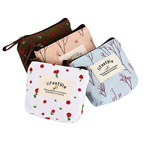 Cute Floral Canvas Change Coin Purse Small Zipper Pouch Bag Wallet by Aiphamy, 4 Pack