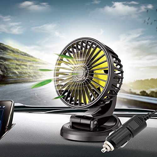 Xximuim Car Cooling Fan, 12V Cooling Air Circulator with 360 Degree Adjustable Automobile Vehicle Fan That Plugs into Cigarette Lighter/Low Noise for Car Truck Van SUV RV Boat(12V)