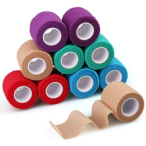 LotFancy Vet Wrap for Horses Dogs, 10 Pack , 2 inch x 5 Yards Self Adhesive Bandage Wrap, Breathable First Aid Tape for Pets Leg Foot Ankle Elbow Knee Paw, Assorted Colors