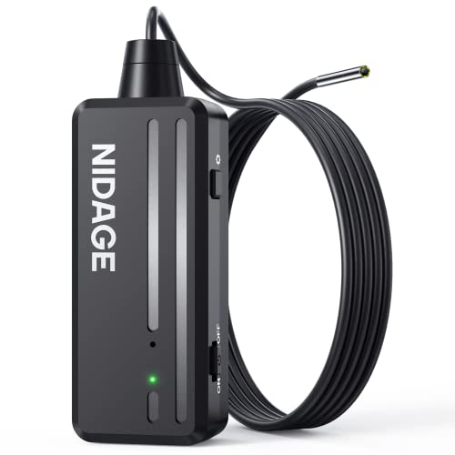 Inspection Camera, NIDAGE Wireless Endoscope,2023 Top Tiny WiFi Borescope 3.9mm, 1080P HD Endoscope Camera with Light, IP67 Waterproof Semi-Rigid Snake Camera Cable(5FT) for iPhone,Android & Tablet