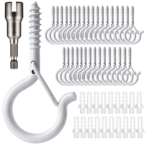 Zzbety 20 PCS Q-Hanger Hooks White Screw Hooks with Safety Buckle Design Christmas Lights Hanger Hooks Outdoor Wire Fairy Lights and String Lights, Easy to Release, Include 1 Wing Nut Driver