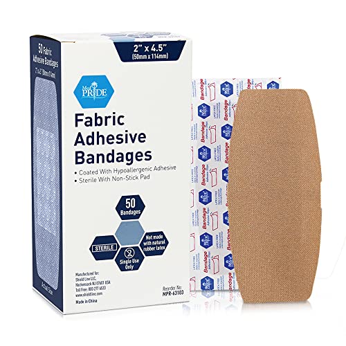 Medpride Sterile Fabric Adhesive Bandages [50 Count]- First Aid Bandages Coated with Hypoallergenic Adhesive & Non-Stick Pad- Latex-Rubber Free Wound Care Bandages- Individual Wrapped