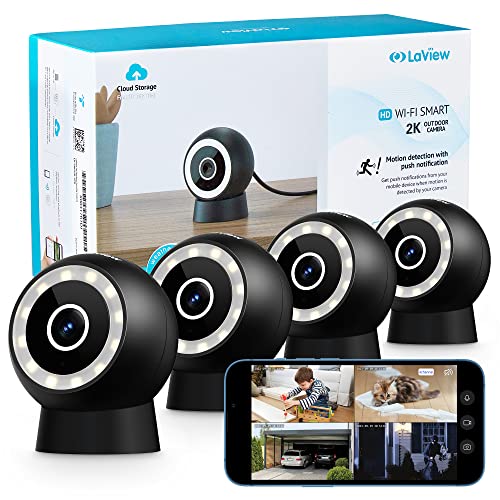 LaView 4MP 2K Security Cameras Outdoor Indoor Wired,IP65, Starlight Sensor & 100 Ft Night Vision,Motion/Person Detection,2-Way Audio/Spotlight,US Cloud,Compatible With Alexa,iOS & Android & Web Access