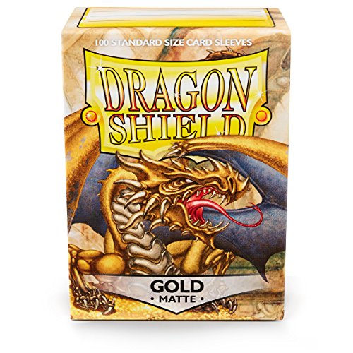 Arcane Tinman Dragon Shield Standard Size Sleeves  Matte Gold 100CT - Card Sleeves are Smooth & Tough - Compatible with Pokemon, Yugioh, & Magic The Gathering Card Sleeves  MTG, TCG, OCG