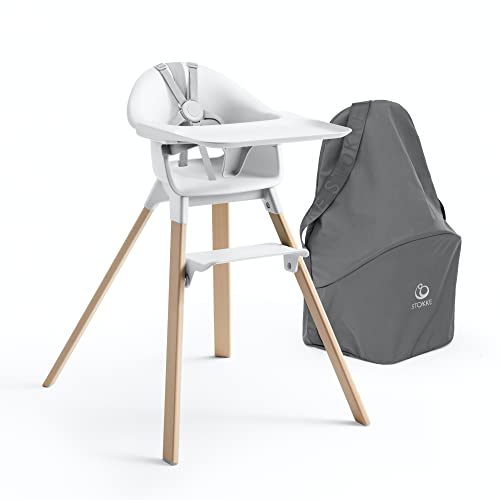 Stokke Clikk High Chair (White) + Travel Bag (Grey) - All-in-One High Chair with Tray + Harness - Light, Durable & Travel Friendly - Best for 6-36 Months or Up to 33 lbs