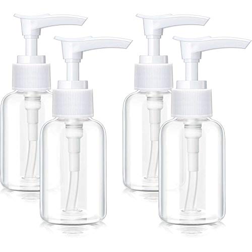 4 Pieces Transparent Travel Bottles Pump Bottle Lotion Dispenser Bottle Plastic Foamer Bottle Clear Pump Dispenser Mini Travel Pump Bottle for Cleaning, Cosmetics Packaging, Shampoo (White, 50 ml)