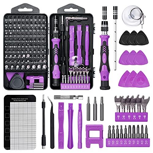 KALAIDUN 138 In 1 Precision Screwdriver Sets Diy Repair Kit, Screwdriver Tool Kit Suitable For Iphones,tablets,watches,cameras,nintendo Repairs Etc.with Mini Wrench And Stripped Screw RemoverPURPLE 