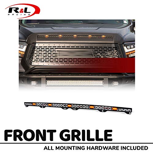 R&L Racing Black Hood Bulge Scoop Grille Mesh Insert with Amber LED 2014-2020 Compatible With Toyota Tundra