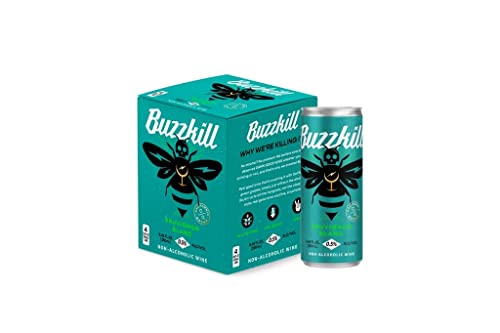 Buzzkill Wines Non Alcoholic Sauvignon Blanc, Dealcoholized California Dry Gluten Free, 4g Sugar, 70 Calories, Pack of 4 (8.4 fl. oz per can) 33.8 Fl Oz