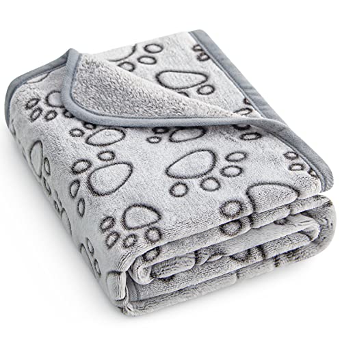 Stuffed Premium Soft Dog Blanket, with Flannel Grey Cute Paw Print, 40 * 32 inches, Cat Blanket Puppy Supplies Dog Products Stuff Essentials