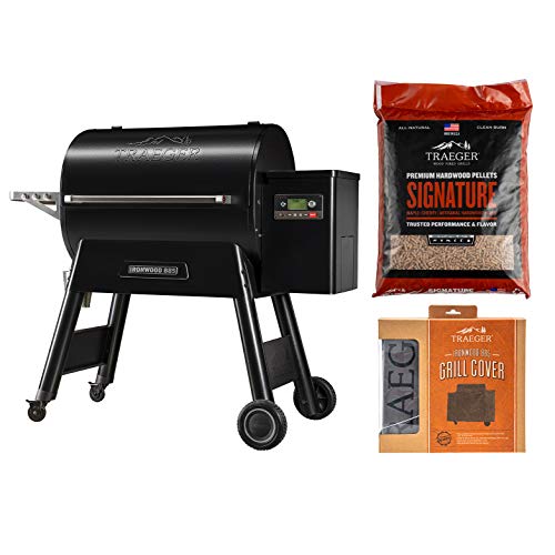 Traeger Grills Ironwood 885 Wood Pellet Grill and Smoker Bundle with Cover and Signature Pellets featuring Alexa and WiFIRE Smart Home Technology - Black