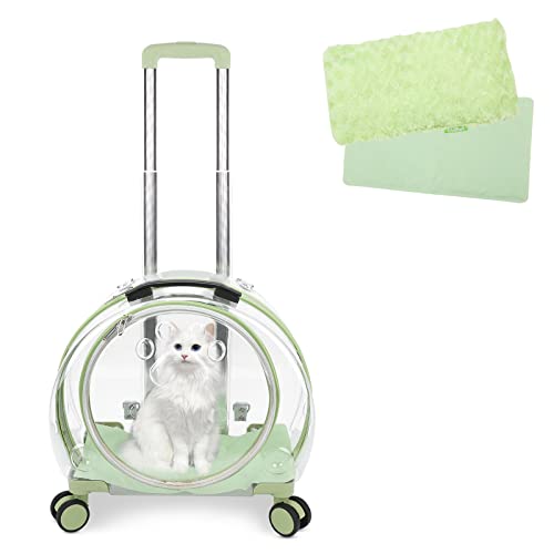 TripleHare Transparent & Fully Breathable Pet Carrier Backpack with Trolley Wheels for Dogs, Cats, Parrots or Bunnies, Multiple Carrying Options, Perfect for Traveling/Taking a Walk (Green)