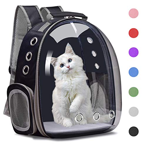 Henkelion Cat Backpack Carrier Bubble Carrying Bag, Small Dog Backpack Carrier for Small Medium Dogs Cats, Space Capsule Pet Carrier Dog Hiking Backpack, Airline Approved Travel Carrier - Black