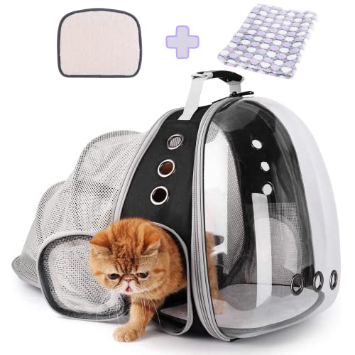 Lollimeow Pet Carrier Backpack, Bubble Backpack Carrier, Cats and Puppies,Airline-Approved, Designed for Travel, Hiking, Walking & Outdoor Use (Black-Expandable)