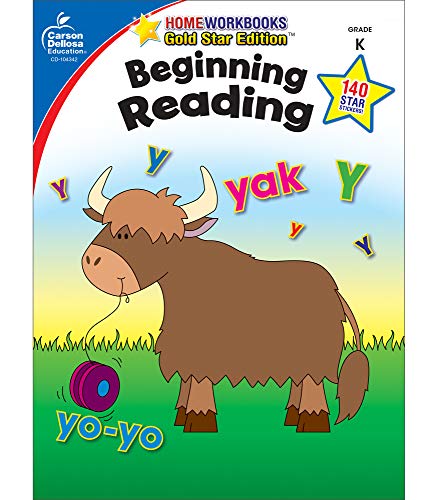Carson Dellosa Beginning Reading WorkbookKindergarten Early Reader Phonics Practice With Stickers, Incentive Chart, Puzzles, Coloring Activities (64 pgs) (Volume 3) (Home Workbooks)