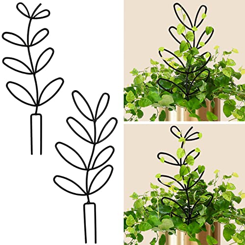 2 Packs Plant Trellis Garden Trellis for Climbing Plants Leaf Shape Plant Trellis Metal Wire Stake for Potted Plants DIY Flower Houseplant Pot Support (Black)