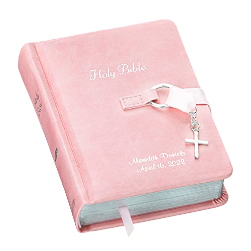 Let's Make Memories Personalized Simply Charming Children's Bible with Name Engraved - Religious Keepsake - Silver Charm - Pink