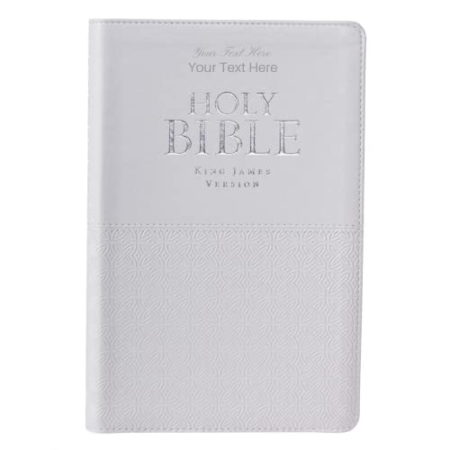 Personalized Bible with Custom Text KJV Indexed White Gift Holy Bible Faux Leather Bound King James Version Custom Made Gift for Baptism Christenings Birthdays Celebrations