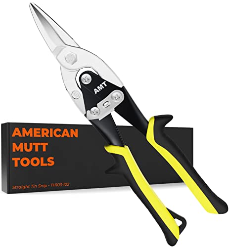 AMERICAN MUTT TOOLS 10 Inch Straight Cut Tin Snips Heavy Duty  CrMo Sheet Metal Cutter  Aviation Snips for Sheet Metal  Sheet Metal Snips, Sheet Metal Shears Tin Snips for Cutting Metal Sheet