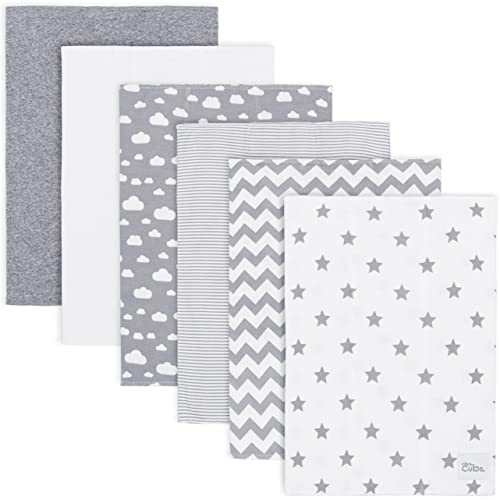 Comfy Cubs Burp Cloths 6 Pack Large 100% Cotton Washcloths Double Layered Burping Cloths Extra Absorbent and Soft for Boys and Girls (Grey Pattern, Pack of 6)