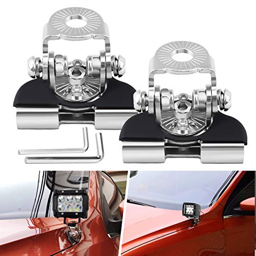 Universal LED Light Bar Mounting Brackets, A Pillar Hood Clamp Work Light Holder 304 Stainless Steel for Off Road Car Jeep Truck SUV 4x4 2PCS