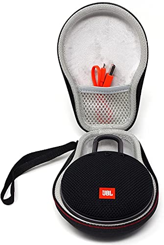 ElloGear Travel Hard Carrying Case for JBL Clip 3, JBL Clip 2 Wireless Waterproof Bluetooth Speaker, Storage Case for USB Cable and Charger - Black