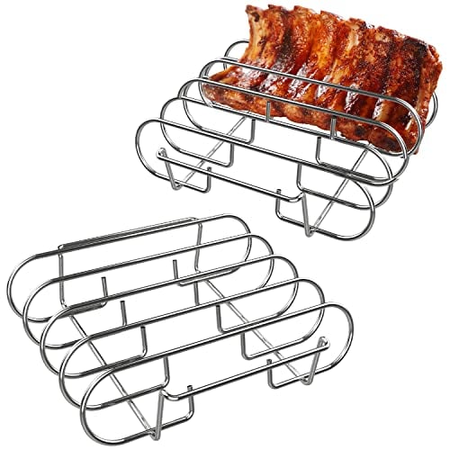 TAILGRILLER Rib Rack, Stainless Steel Non-Stick Standing Roasting Stand, Holds 5 Ribs for Grilling Barbecuing & Smoking, BBQ Accessories for Gas Smoker or Charcoal Grill,2 Pack