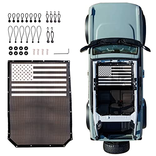 RERPRO Sunshade Compatible with 2021 2022 2023 New Ford Bronco 4 Door Sun Shade Bikini Top Roof Bimini Soft Mesh Net Exterior Accessories, Blocks UV, Wind, Noise, with America Flag
