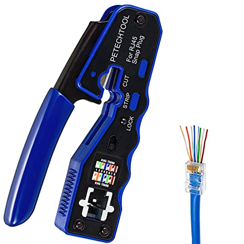 RJ45 Crimp Tool Pass Through Crimper Cutter for Cat6a Cat6 Cat5 Cat5e 8P8C Modular Connector Ethernet All-in-one Wire Tool