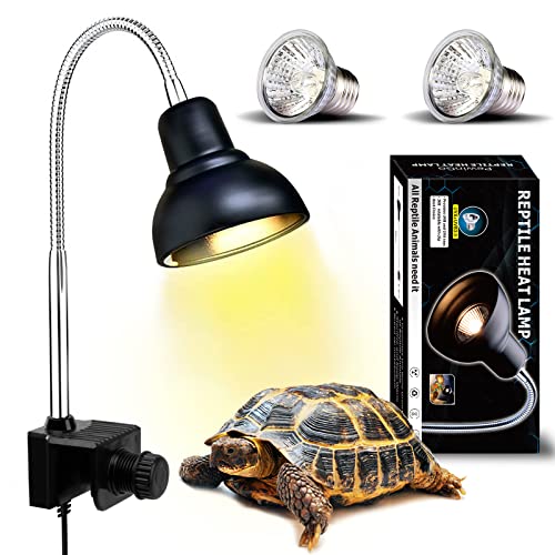PewinGo Reptile Heat Lamp, Lamp for Aquarium Turtle Tank with 25w+50w Basking Spot Light Bulbs and 360 Swivel Clamp for Turtle, Snake, Lizard, Cockatoo, Chameleon Etc