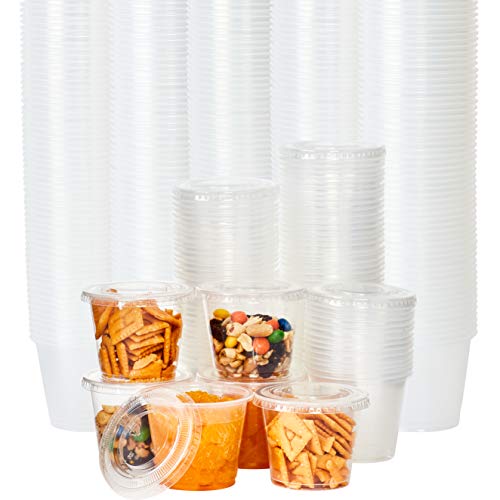 Leakproof, BPA Free 5.5 oz Souffle Cups and Lids 200 PK. Stackable Portion Containers for Sampling, Salad Dressing, Sauces, Jello Shots. Plastic Food Prep Supplies for Restaurant, Cafe, Catering, Deli