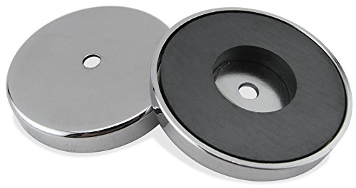 Master Magnetics RB100CX2 Round Base Magnet Fastener with 0.50" Center Hole Chrome Plate, 4.90" Diameter, 0.50" Thick, 200 Pounds Pull, Silver (Pack of 2)