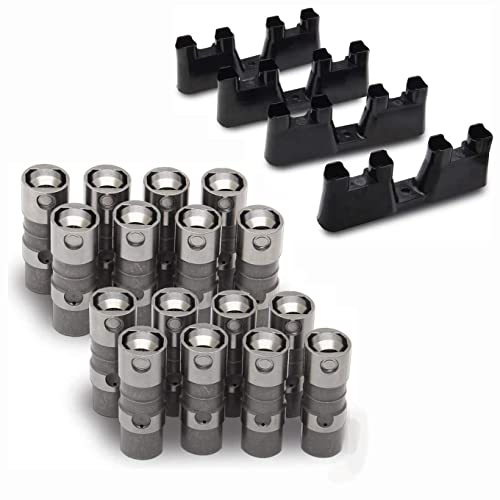 16 Hydraulic Roller Valve Lifters Replacement & 4 Guides Trays 12499225 New Compatible for-Chevy Silverado for-Cadillac Pontiac GMC Buick Models HL124 4.8L 5.3L for-GM Select LS7 LS2 16 pc