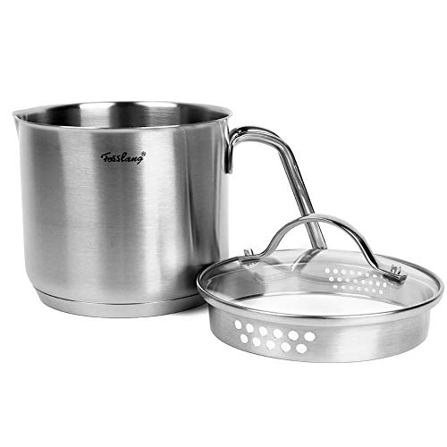 1.5 Quart Stainless Steel Saucepan with Pour Spout, Saucepan with Glass Lid, 6 cups Burner Pot with Spout - for Boiling Milk, Sauce, Gravies, Noodles