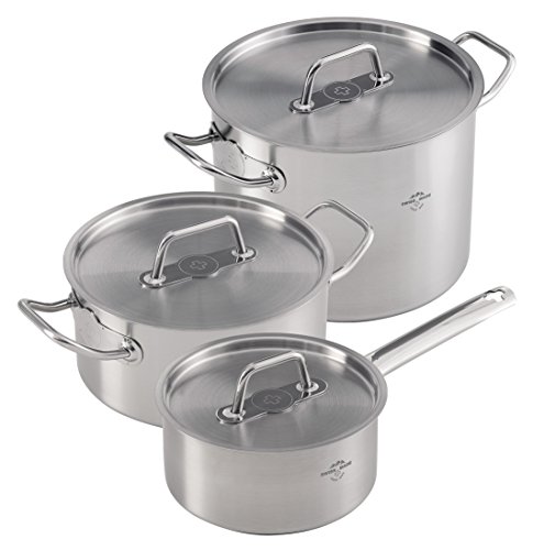 KUHN RIKON Cooking Pot Set Montreux 1,5L/3L/6L, 16 cm/1.5 Litre, 20 cm/3 Litre & 24 cm/6 Litre, Silver