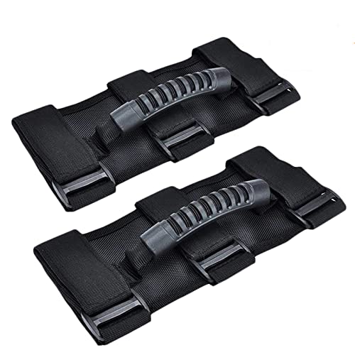 moveland 2 Pack Grab Handle Set Compatible with Jeep Wrangler TJ YJ JK, Easy-to-Fit 3 Straps Design for 1987-2023 Models (Black)