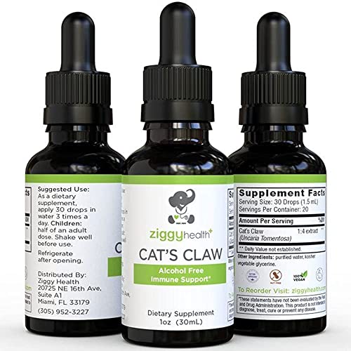 Ziggy Health Cat's Claw Extract -Organic Liquid Tincture, Daily Dietary Supplement, Rapid Immune System Booster, Digestive Health & Joint Function, Microbial Support, Ease Pain, Alcohol Free,Vegan,1oz