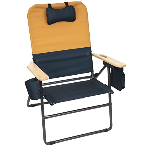 CAMP&GO Selkirk Outdoor Oversized Heavy Duty Comfort Folding Camping Chair, 28.9" W x 31.3" D x 40.7" H, Orange and Navy