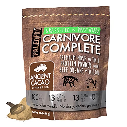 PaleoPro Carnivore Complete (Ancient Cacao) Pastured & Cage-Free Protein, Grass-Fed Beef Tallow, Beef Organs | No Sugar, Soy, Grains or Net Carbs | Gluten Free. Paleo & Keto Macros (15 Servings)