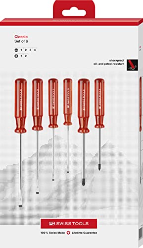 PB Swiss Tools - 6 Classic Screwdriver for Slotted and Phillips Screws, Model #1560.CBB, Set in a Paperboard Box, Screwdrivers