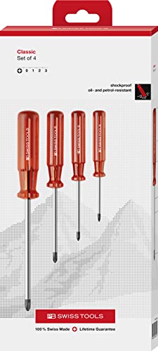 PB Swiss Tools - 4 Classic Screwdriver for Phillips Screws, Model #1562.CBB, Set in a Paperboard Box, Screwdrivers