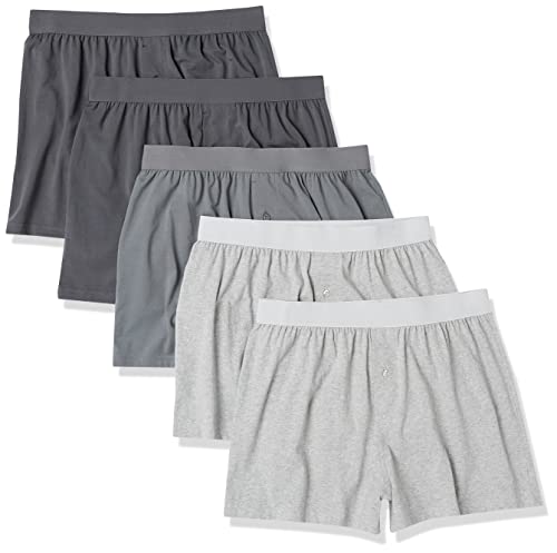Amazon Essentials Men's Cotton Jersey Boxer Short (Available in Big & Tall), Pack of 5, Grey Heather/Charcoal Mix, Large