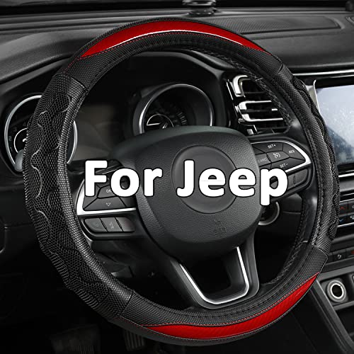 GIANT PANDA Steering Wheel Cover for Jeep Wrangler, Car Steering Wheel Cover for Jeep Grand Cherokee and Cherokee - Red