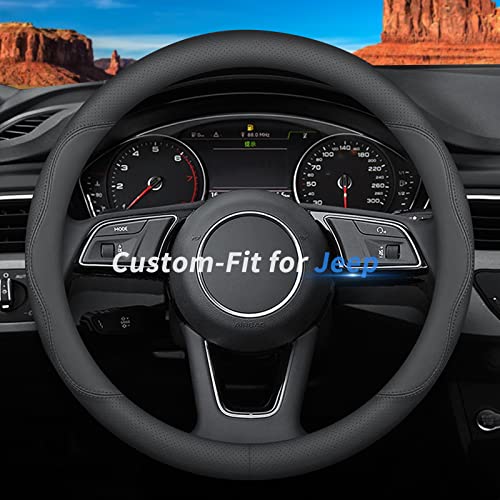 Deer Route Custom-Fit for Jeep Steering Wheel Cover, Premium Leather Car Steering Wheel Cover with Logo, Non-Slip, Breathable, for Jeep Accessories (B-Style,for Jeep)
