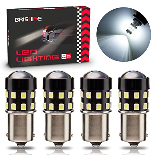 BRISHINE 4-Pack 1000 Lumens Super Bright 1156 1073 1141 7506 BA15S LED Bulbs 6000K Xenon White 24-SMD LED Chipsets with Projector for Backup Reverse Lights, Parking Lights, Daytime Running Lights