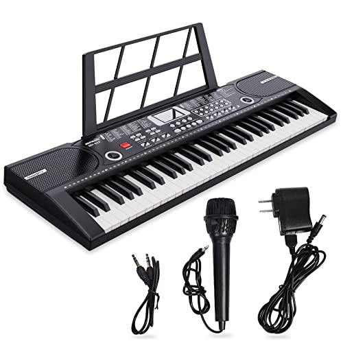 61 Keys Keyboard Piano, Electronic Digital Piano with Built-In Speaker Microphone, Sheet Stand and Power Supply, Portable Keyboard Gift Teaching for Beginners