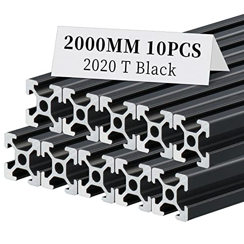 BELLA BAYS 10pcs 78.74 inch 2000mm 2020 T Slot Aluminum Extrusion European Standard Anodized Black Linear Rail Guide Frame for 3D Printer Laser Engraving Machine CNC Workbench DIY