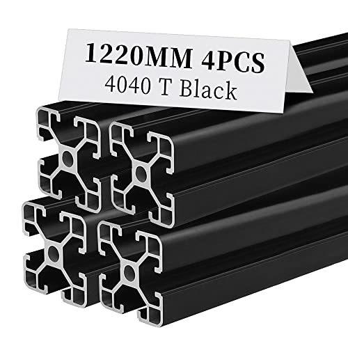 BELLA BAYS 4pcs 48 inch 1220mm 4040 Lite T Slot Aluminum Extrusion European Standard Anodized Black Linear Rail Guide Frame for 3D Printer Laser Engraving Machine CNC Workbench DIY