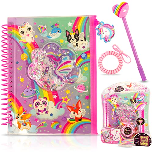 HOT FOCUS Unicorn Journal Kit for Girls Ages 6 7 8-12 - Complete Diary Set with Spiral Notebook, Pencil Case, Pen, and Hair Tie/Bracelet - The Girls' Journal Set and Kids Diary Gift for Tween Girls